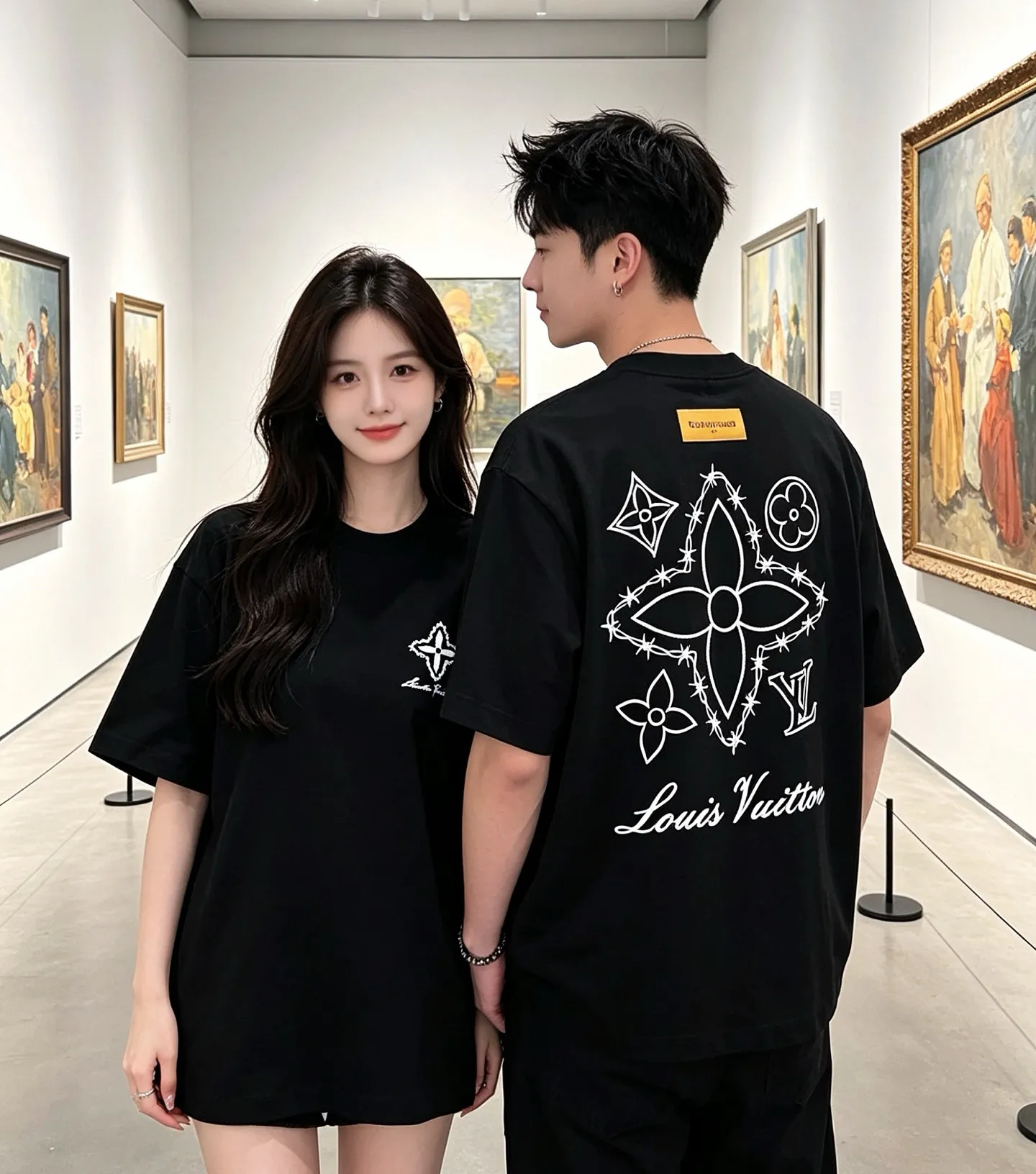 Louis Vuitton/Louis Vuitton four-leaf clover old flower embroidery round neck short sleeves
